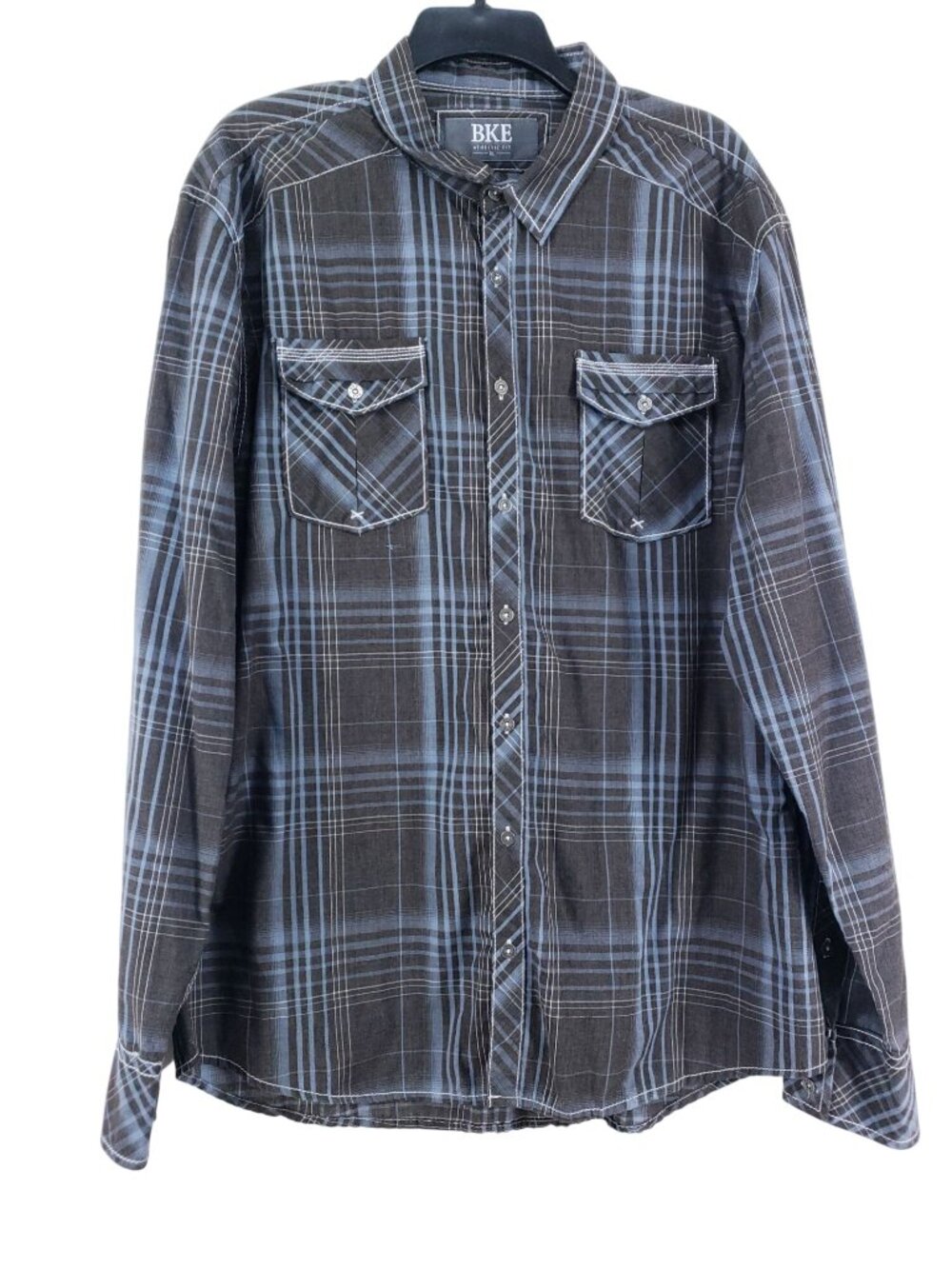 BKE Athletic Fit Plaid Shirt Mens XL Gray Long Sleeve Casual Cotton Blend - Picture 1 of 9